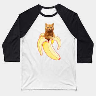 Yellow Banana Cat Cute Kawaii Red Kitten Baseball T-Shirt